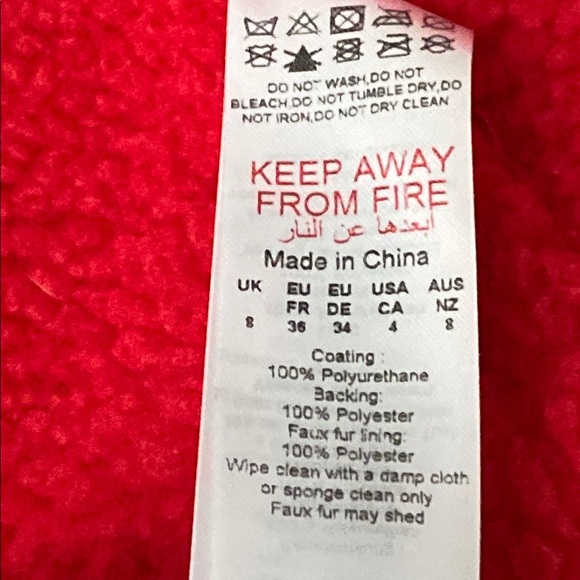 Fleece Lined Shiny Pleather Women's Red Faux Shearling Jacket - Picture 14 of 16